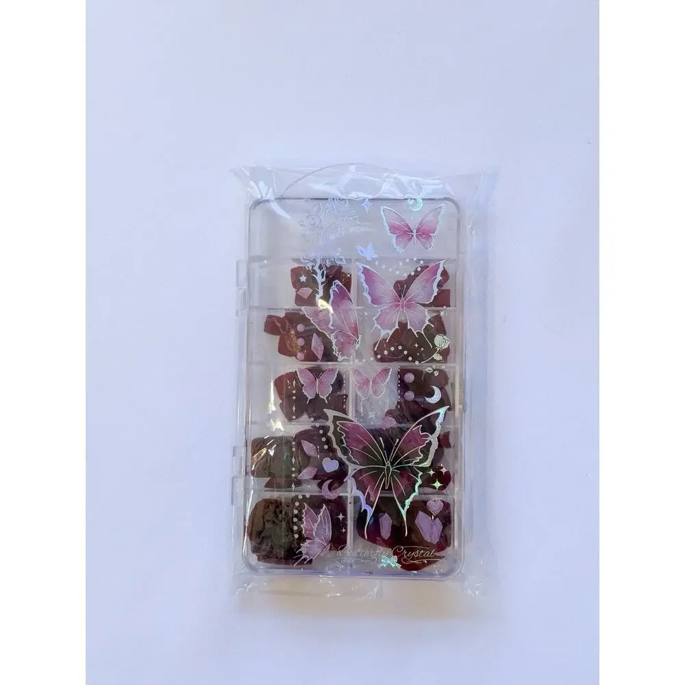 Toenails Gorgeous Burgundy Butterfly Collection Press On